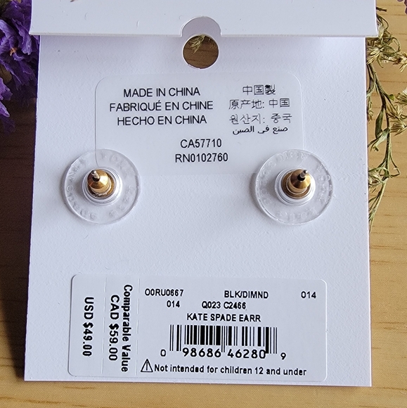 KATE SPADE Black Diamond Stud Earrings. NWT* - Picture 2 of 4